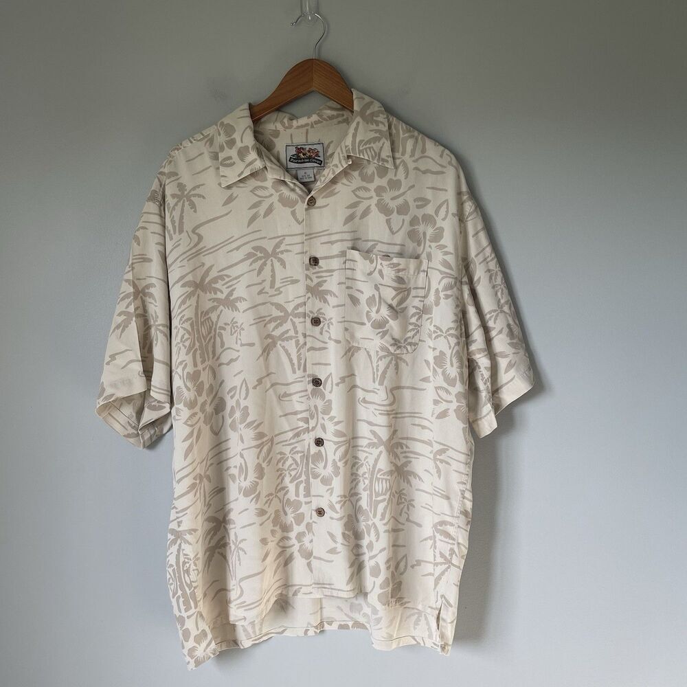 Paradise Coves 100% Silk Tropical Hawaiian Button Down Top Shirt Men's Size XL